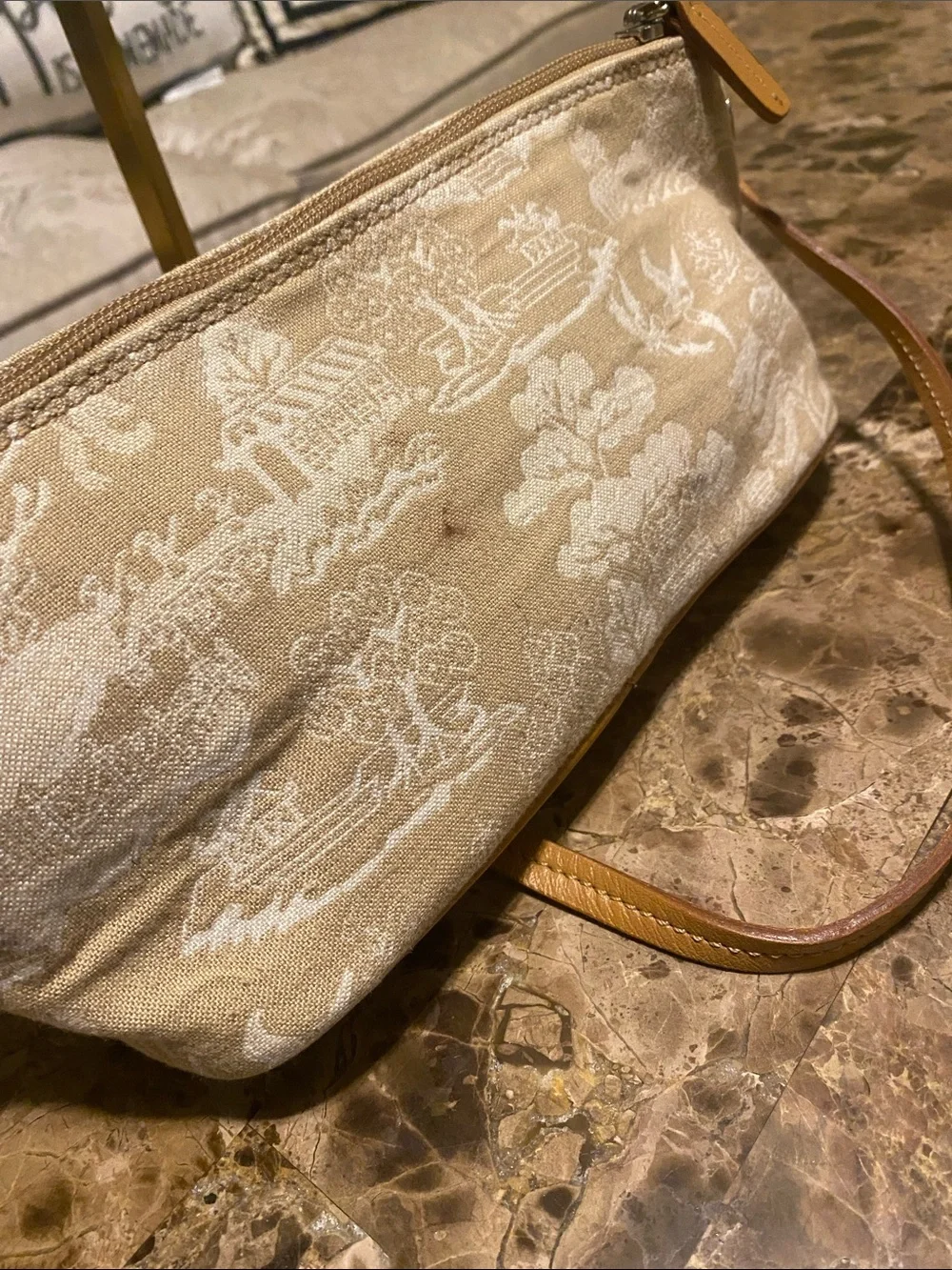 Talbots Cream Jacquard Crossbody with Tan Strap